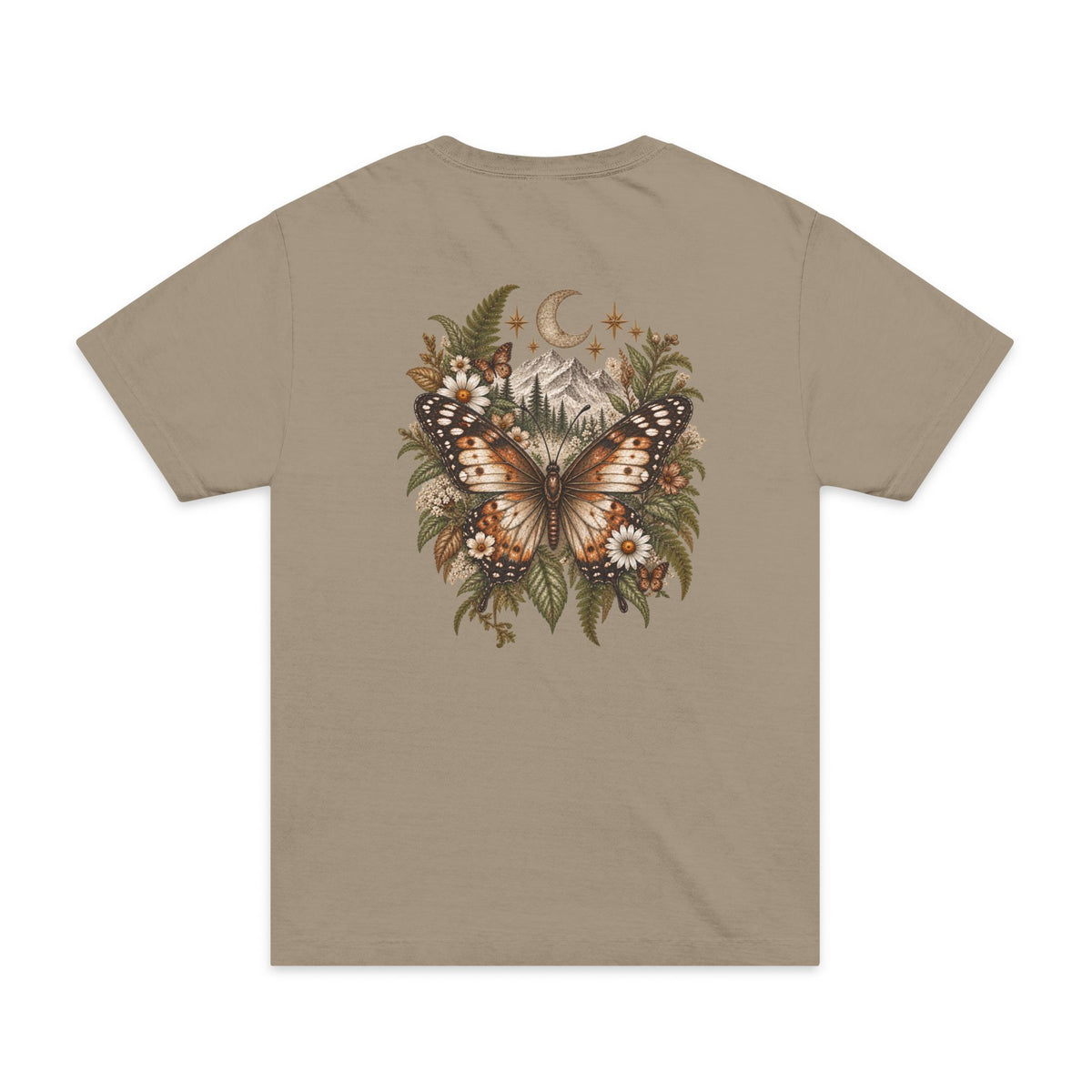 Butterfly Moon T-Shirt — Vintage Floral Mountain Graphic