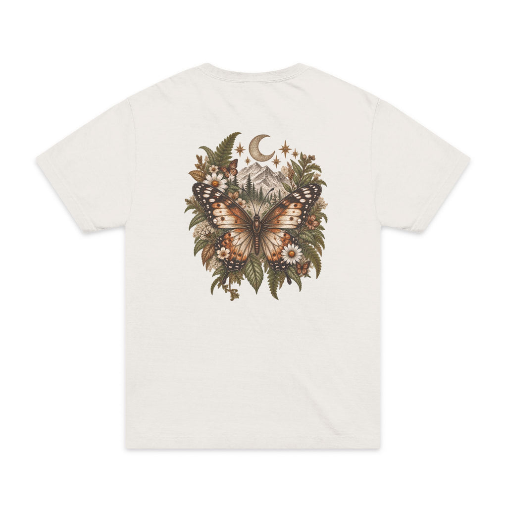 Butterfly Moon T-Shirt — Vintage Floral Mountain Graphic
