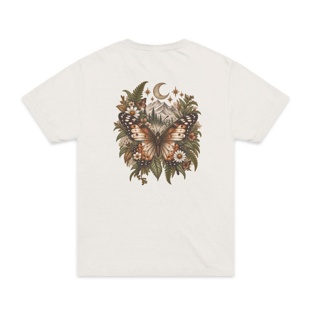 Butterfly Moon T-Shirt — Vintage Floral Mountain Graphic