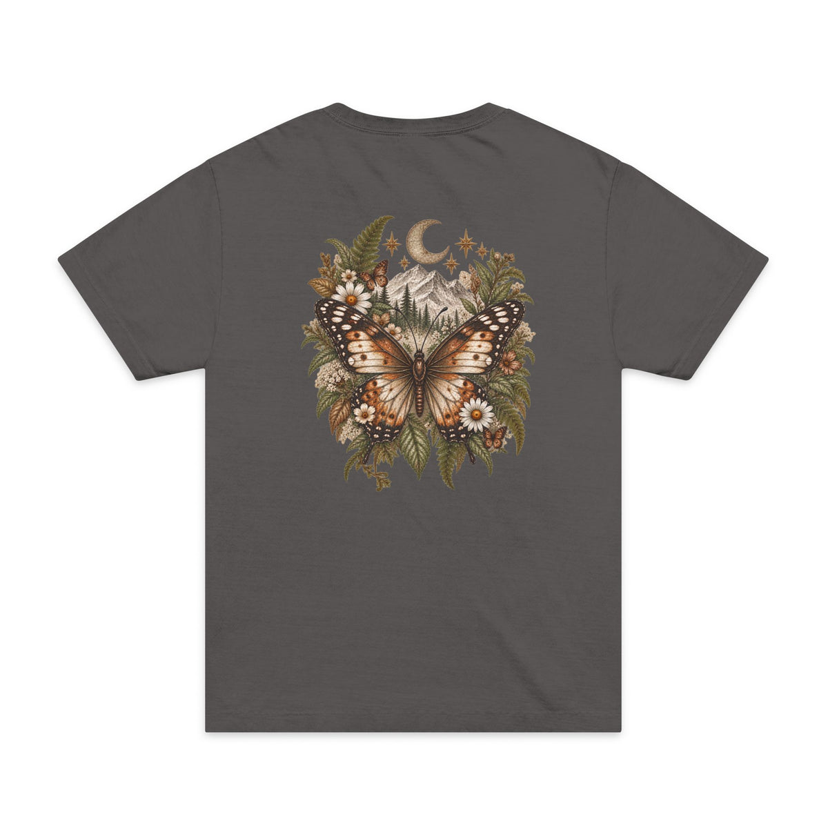 Butterfly Moon T-Shirt — Vintage Floral Mountain Graphic